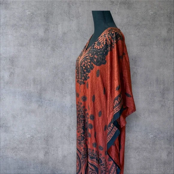 Sante Classic Elegant Orange and Black Kaftan Dress - Picture 4 of 6